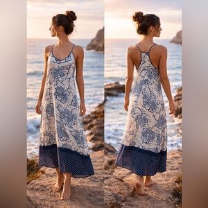 Solitaire sz LG maxi sleeveless summer dress long like new racerback lined